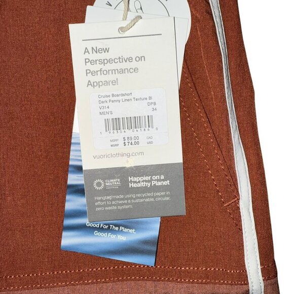 VUORI Cruise Boardshort Dark Penny Linen Texture Mens Size 34 - Picture 4 of 7